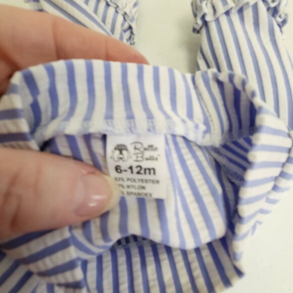 Rufflebutts Blue White Striped Girl 6/12 M Rash Guard Ruffle Trim 3661 - Picture 3 of 4